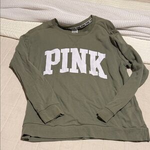 PINK Victoria's Secret Olive Green Crew Neck Sweater